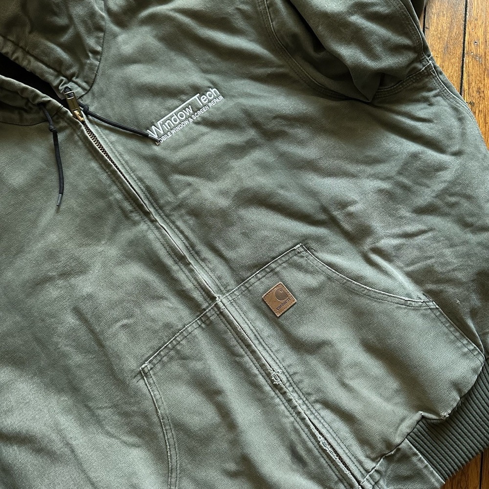 Vtg Y2K Carhartt J130 ARG Duck Canvas Hooded Chore Jacket Lined Men 3XL Green - Picture 10 of 16